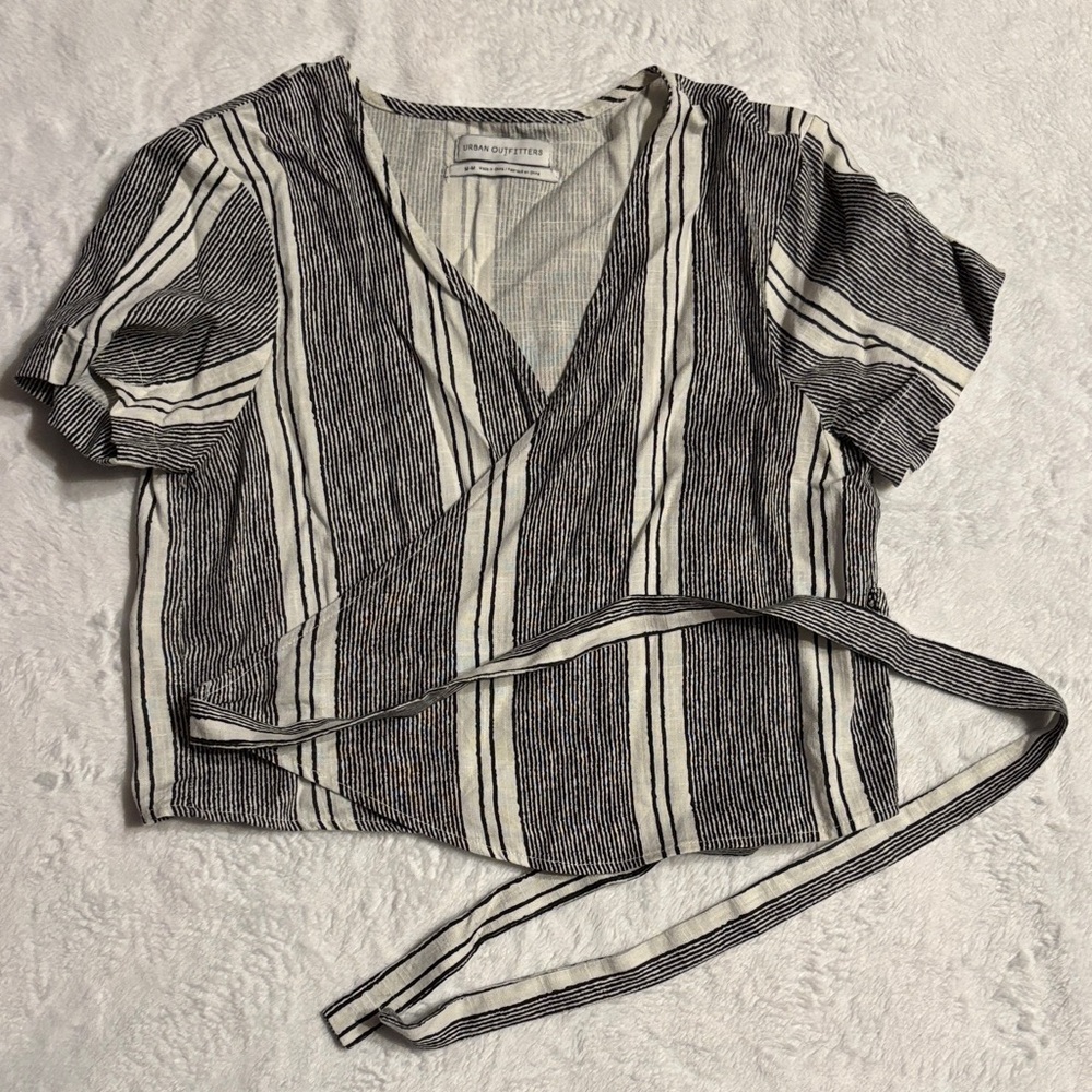 Urban Outfitters Black and White Striped Wrap Blouse